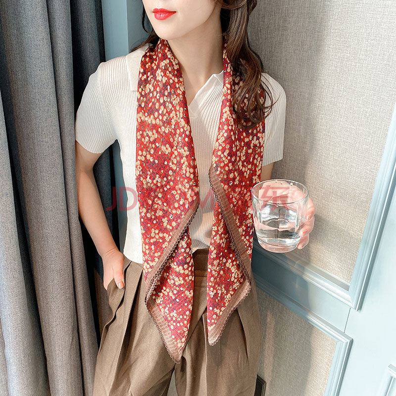 lucaly女士大方巾棉麻方巾正方形90印花透气优雅空调房护颈围巾女