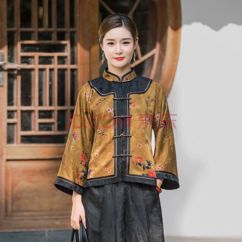 华族经典真丝香云纱中式唐装女中国风秋季复古改良版时尚对襟上衣