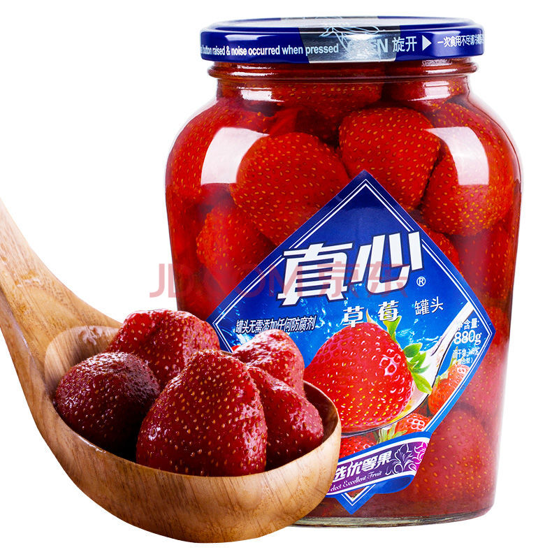 真心罐头 880g*3罐 真心罐头糖水草莓罐头一箱水果罐头 整箱玻璃瓶大