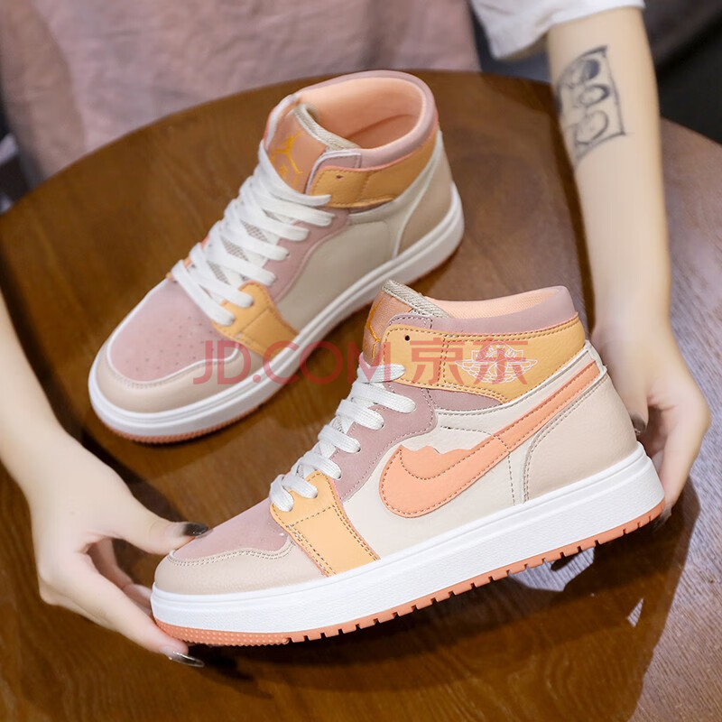 圣朗邦aj女鞋高帮空军一号樱花粉色休闲运动板鞋女运动鞋ins潮 橙色