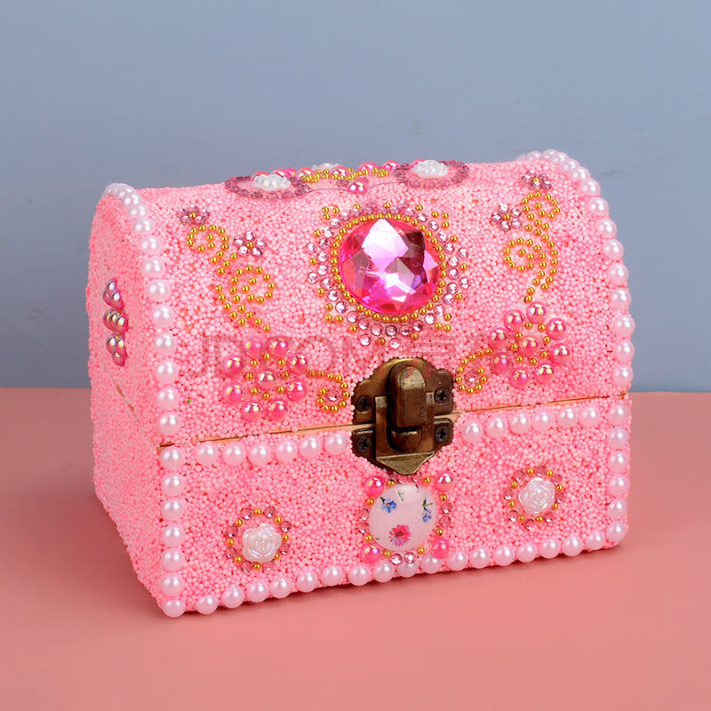 幼儿园手工珍珠泥制作粘贴画玩具 mj粉圆形大宝石宝盒