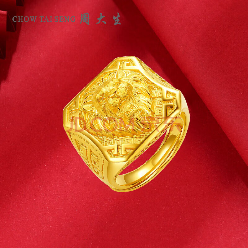 周大生黄金戒指男999足金男士狮子头大金戒指活口土豪指环老板戒15.