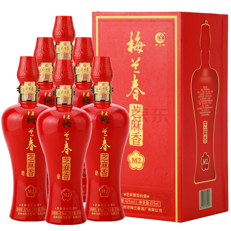 梅蘭春 m2 42度 芝麻香型白酒 紅瓶喜宴用酒 產自泰州 475ml*12瓶=6