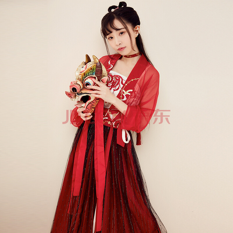 花嫁汉服女 传统汉服女对襟齐腰套装 古装襦裙婚服 古风齐腰汉服 红色