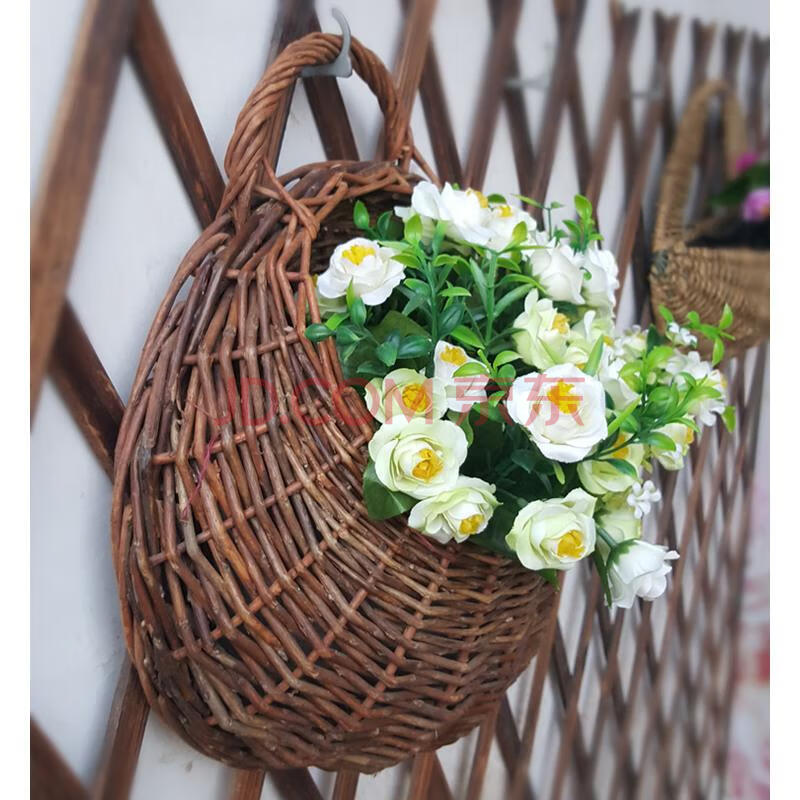 墙面装饰柳编花篮柳编花盆花器墙挂花盆吊篮悬挂藤编壁挂花篮 纯手工