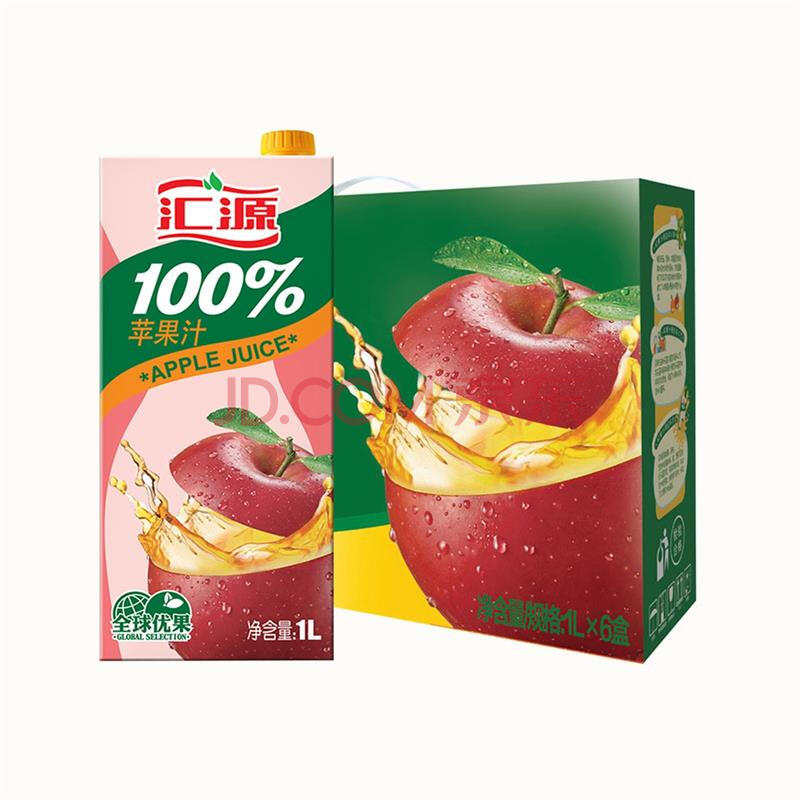 汇源100%苹果汁1l*6盒浓缩果汁饮料