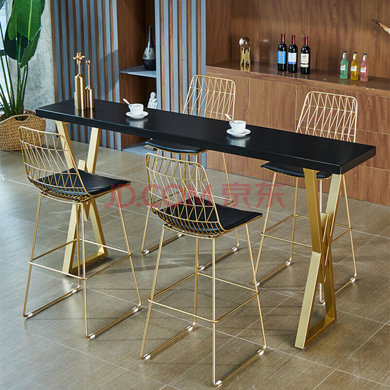 逸流-北欧轻奢实木餐桌网红铁艺家用奶茶酒吧餐桌椅高脚长条桌 单桌1