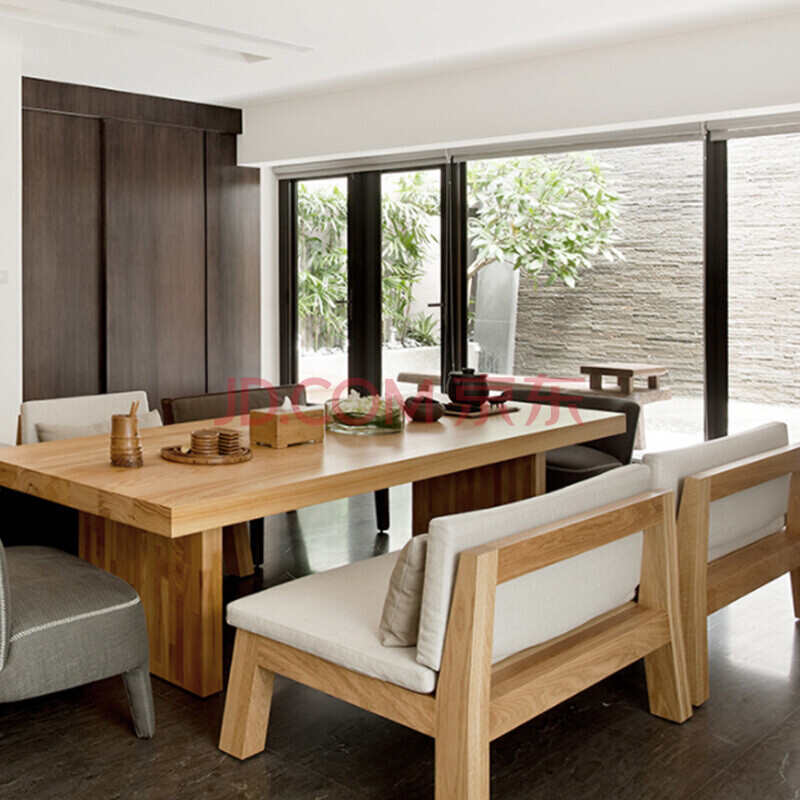 实木会客沙发茶桌椅组合简约现代原木大板商业接待洽谈长桌 160*70*75