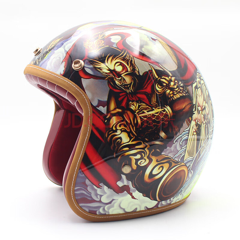 中式机车安全帽 悟空骑行头盔 手工彩绘复古头盔 哈雷头盔半覆式 荧光