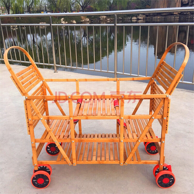 双胞胎竹车手推车双人老北京四轮小竹车轻便宝宝竹子车仿藤婴儿车楠美