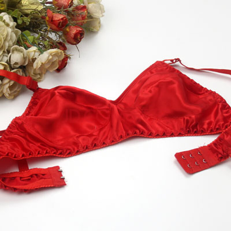 桑蚕丝真丝文胸双面真丝无钢圈无海绵内衣乳罩 大红色 38-85