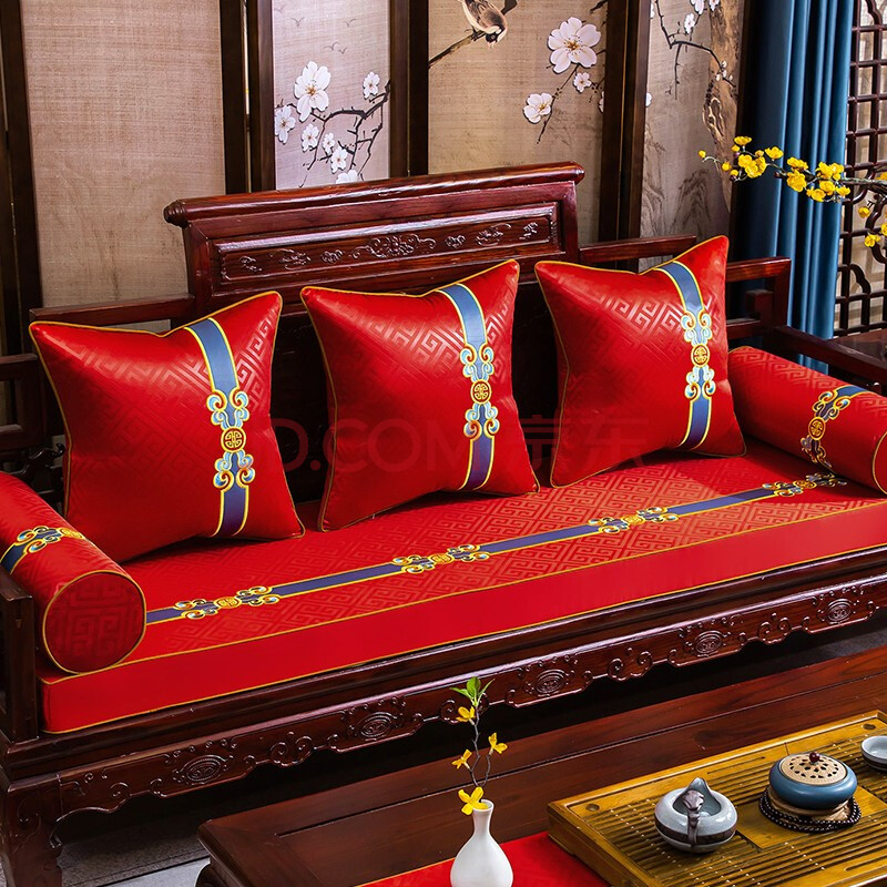 艺帛乾堂中式红木坐垫实木沙发垫客厅防滑靠垫带靠背罗汉床沙发垫罩套