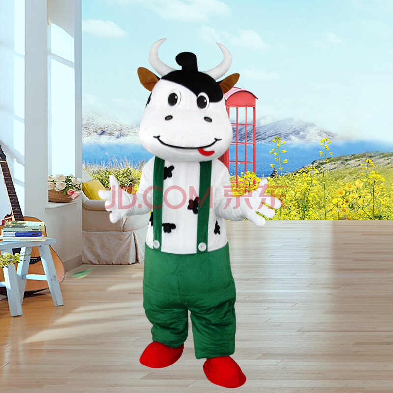 蒙牛卡通人偶服装成人动物玩偶公仔衣服奶牛穿人行走服人偶道具服 绿