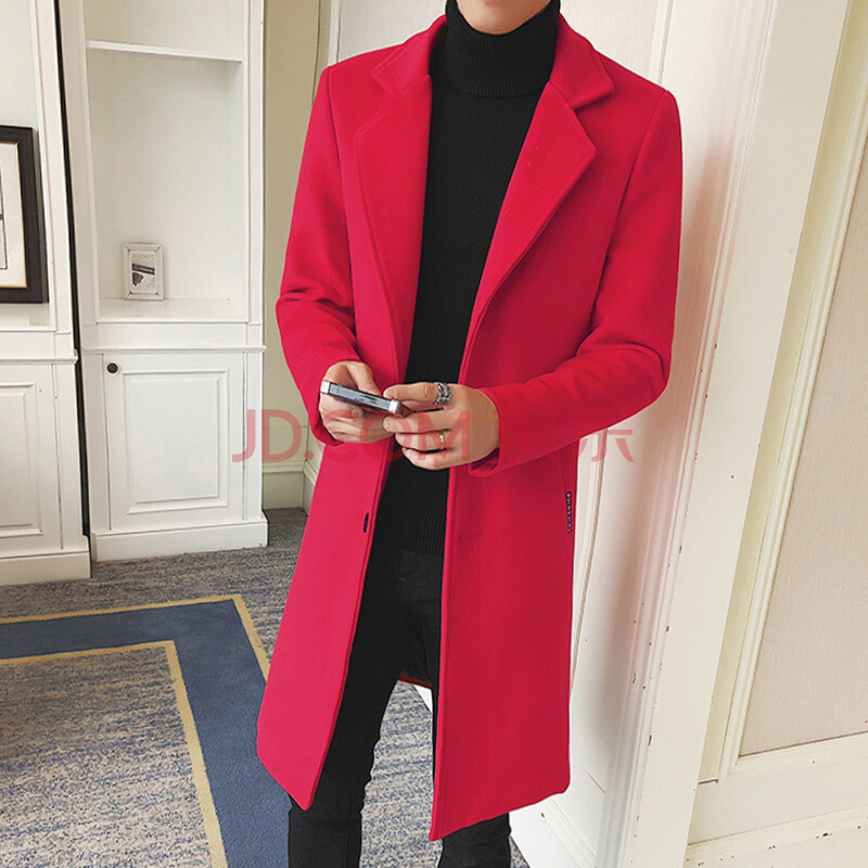 【时尚潮流】商场吉普同款男修身风衣中长款2019新款初秋男士大红毛呢