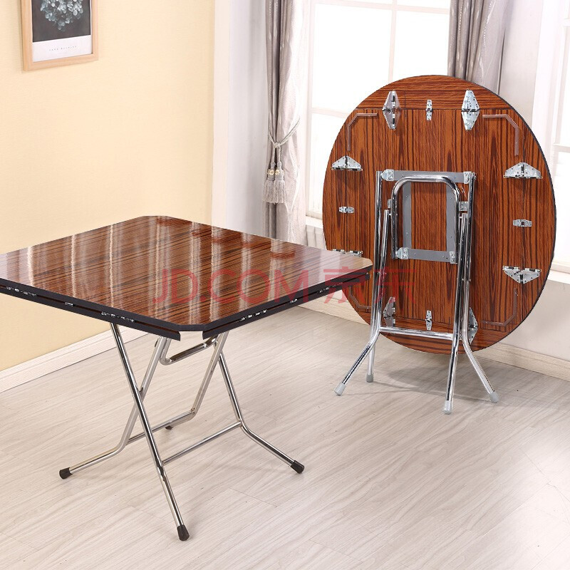方圆桌折叠餐桌 两用桌麻将桌家用大圆桌方桌 棕色款不锈钢腿 1.