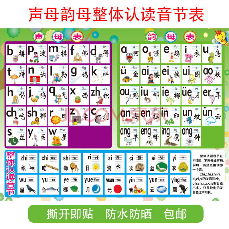 幼兒園漢語拼音字母表全套一年級聲母表韻母表牆貼拼讀音節表掛圖 pp