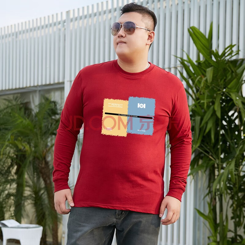 肥加大潮牌大码男装宽松潮胖秋装棉质衣服胖人上衣 酒红色 m130-150斤