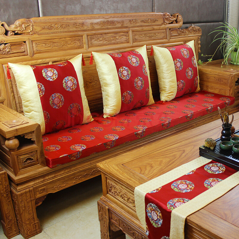 沙发坐垫套四季罗汉床垫棕垫防滑垫实木沙发垫中国风定做 红福字团 15