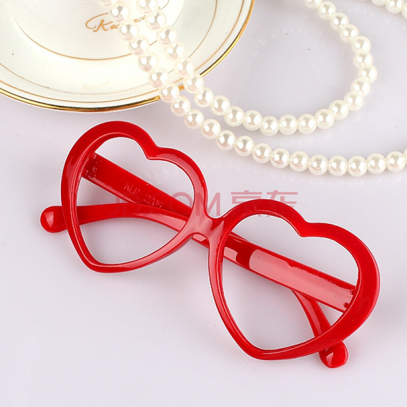 潮童儿童爱心眼镜框 无镜片黑白色桃心镜框男女童豹纹小饰品 红色