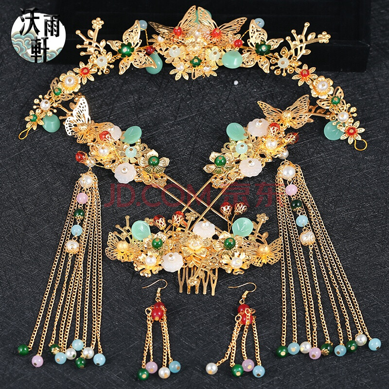 中式汉服新娘头饰套装流苏龙凤褂霞帔发饰结婚红色古装秀禾服凤冠 gz