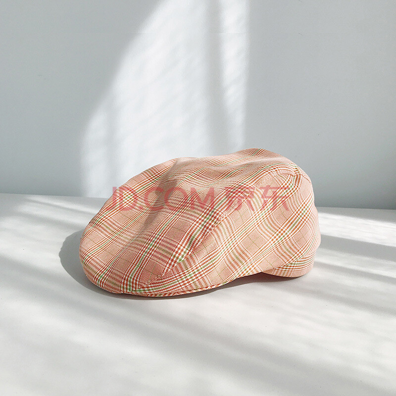 秋冬帽子女士时尚复古贝雷帽韩版百搭鸭舌帽黑白格子 隐形帽檐橘色 m