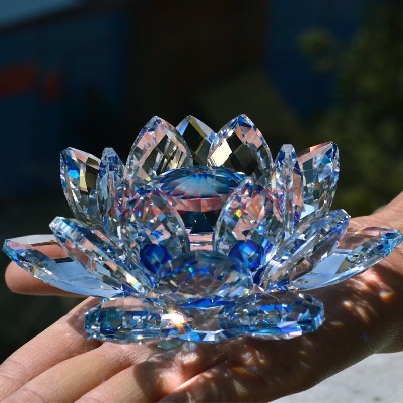 水晶莲花摆件汽车七彩莲花蜡烛座家居车内装饰手机珠宝柜台摆件 8厘米