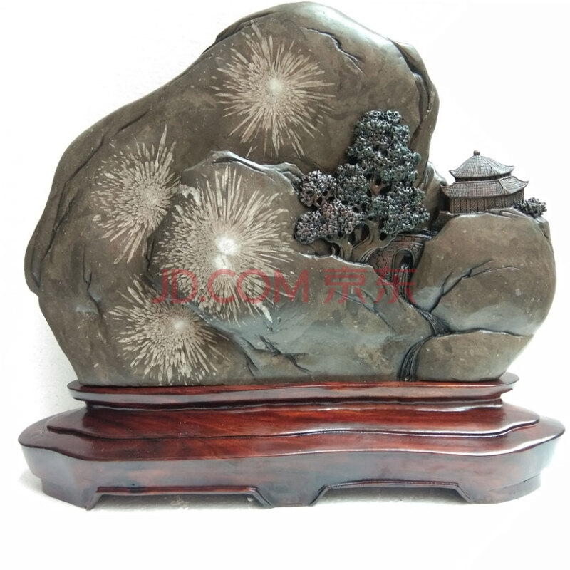 国资】菊花石一个，如画山水，高35厘米，长39厘米，花4朵， （支持邮寄 