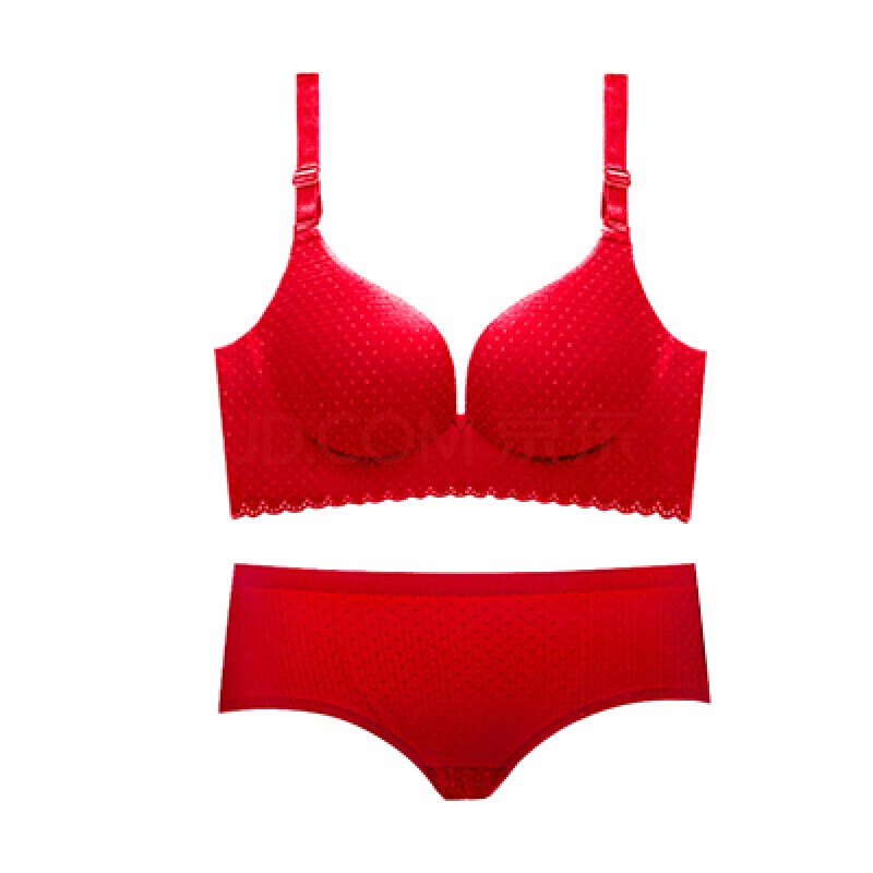 套装大红色本命年调整型收副乳小胸聚拢夏季薄款内衣女 大红色 80a