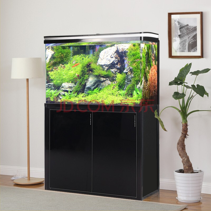 森森鱼缸金鱼缸家用落地玻璃生态大鱼缸客厅水族箱 黑色 100cm长(带柜