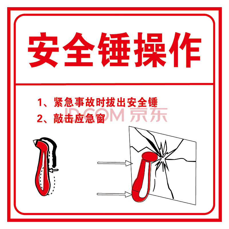 安全锤操作使用方法标识标志标贴纸紧急破窗锤敲击应急出口图示贴纸ti