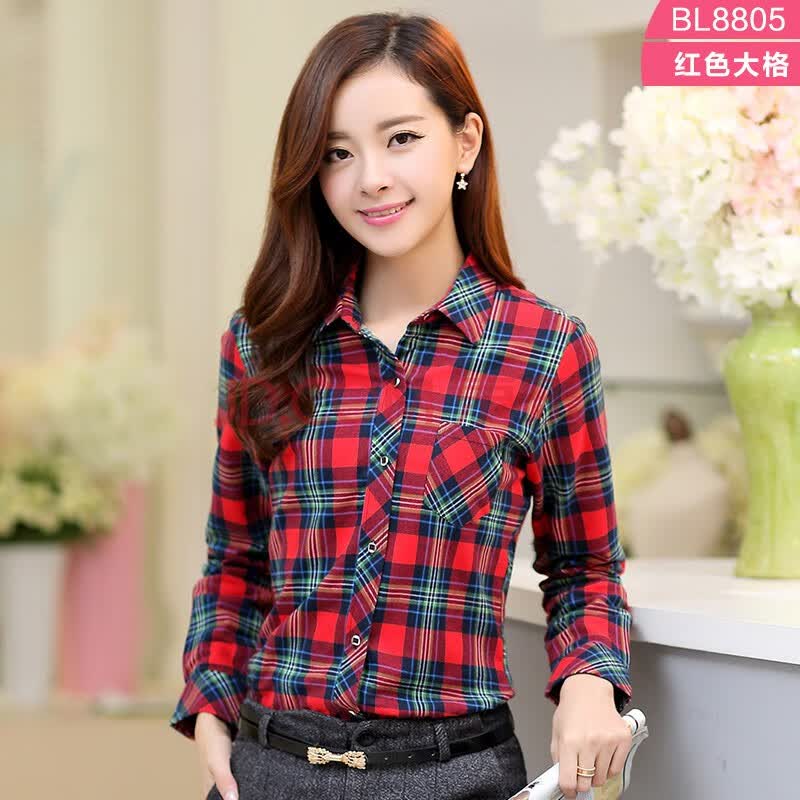 衬衫时尚休闲全棉法兰绒磨毛格子衬衣女 bl8805 41【图片 价格 品牌