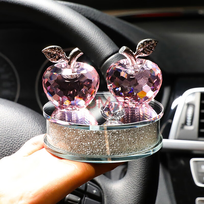 摆件车内水晶苹果车载创意饰品保平安 新款时尚镶钻香水座送人礼品