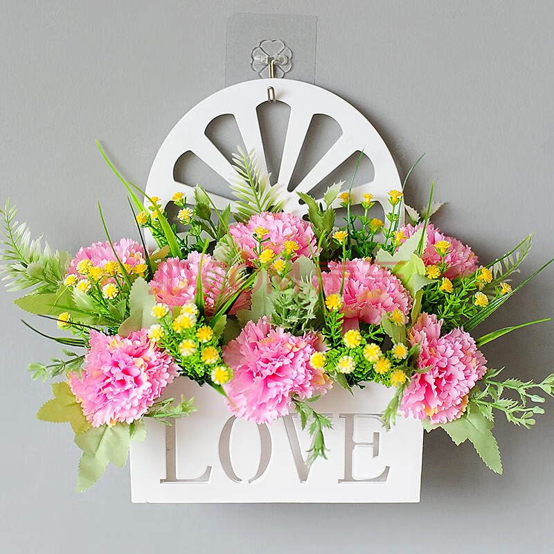 挂墙花篮仿真花艺套装假花卉挂壁挂饰吊篮室内摆设墙面圣诞装饰品 粉