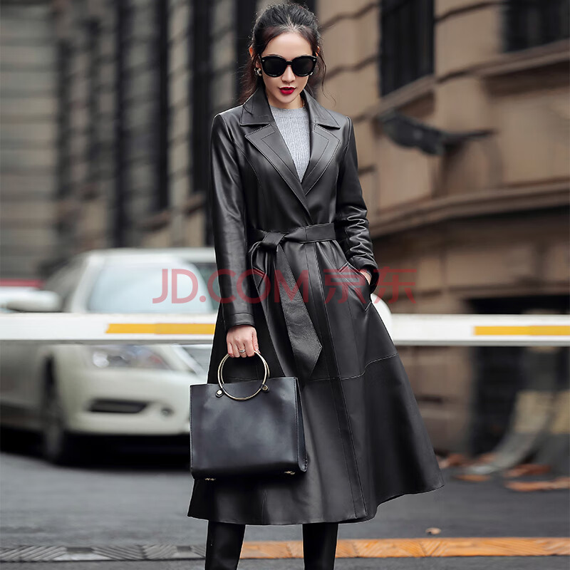 泊诗兰海宁收腰修身真皮皮衣女中长款春秋新款绵羊皮单皮风衣大衣p