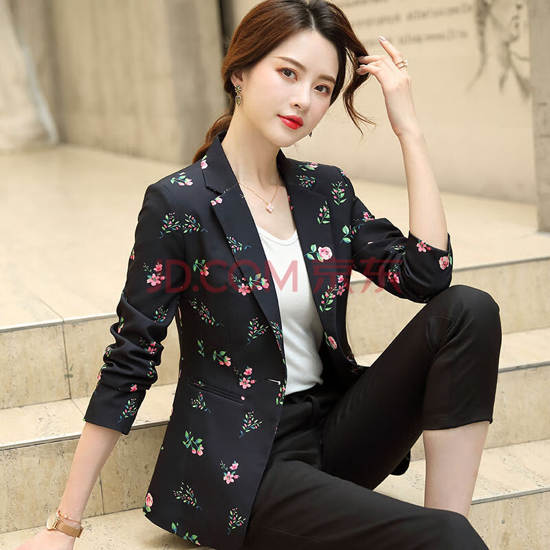 小个子休闲西服女上衣韩版印花春秋短款修身小西装2020新款女外套