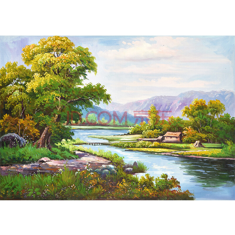 大尺幅 河边 手绘风景油画