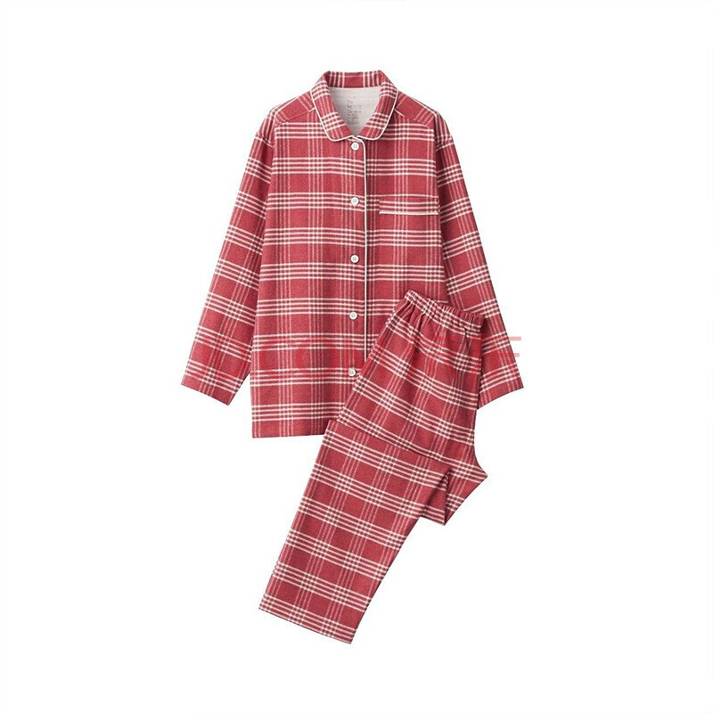 无印良品 muji 女式 无侧缝法兰绒 睡衣 暗红色x图案 s