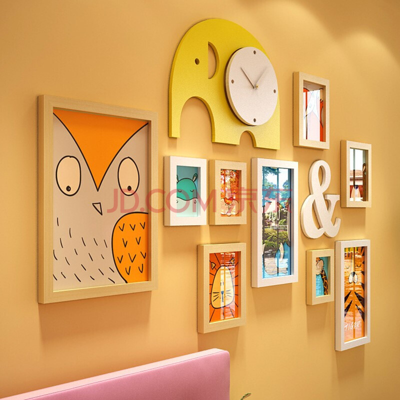 墙面装饰挂件 儿童房卧室背景墙装饰简约清新组合相框卡通实木照片墙
