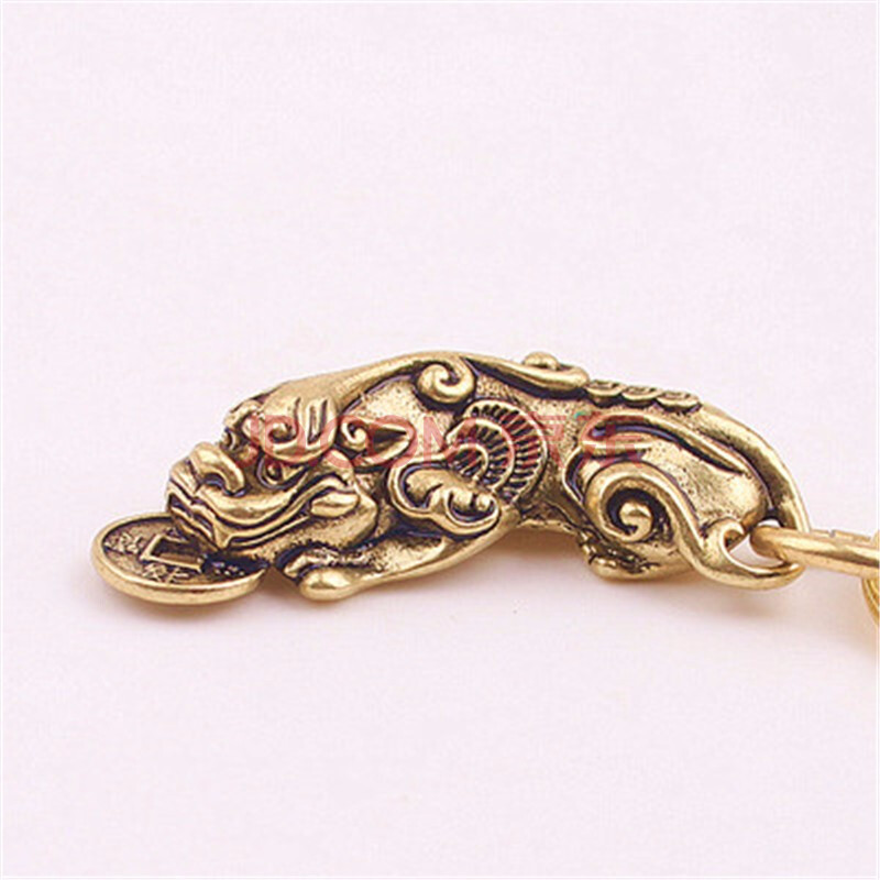 貔貅黄铜钥匙扣配件挂件小礼品吉祥小饰品实心 招财进宝钱貔貅古铜