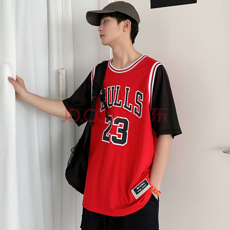 短袖假两件速干t恤篮球衣服男女23号nba跑步运动宽松班服情侣装潮 711