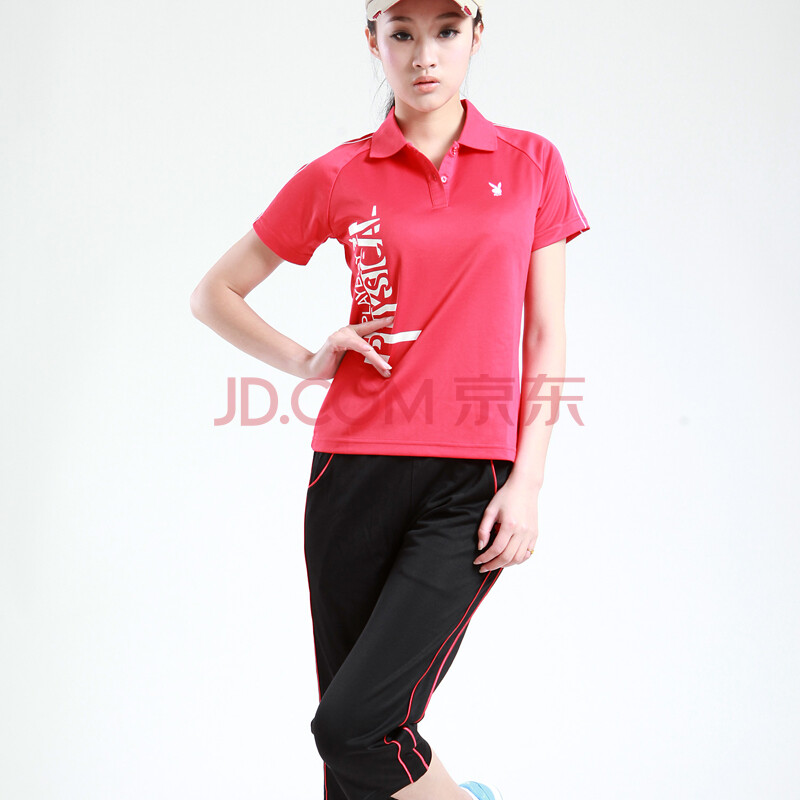 花花公子playboy t恤 夏季款户外休闲女针织运动衣裤套翻领短袖pb8948