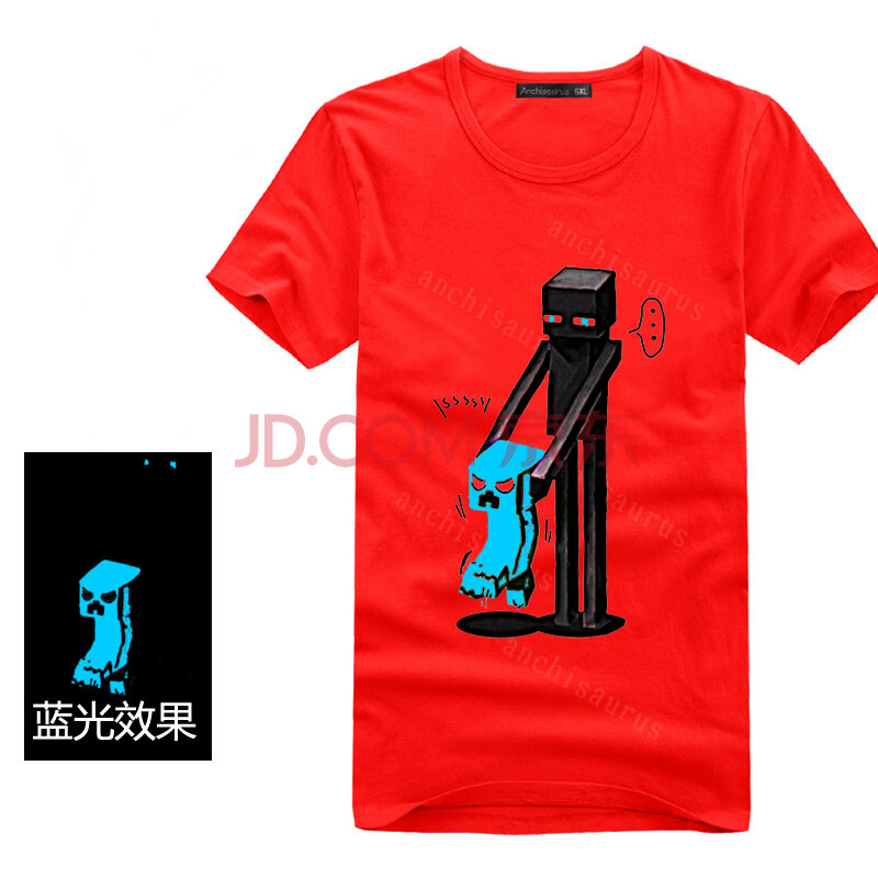 安琪龙 夜光我的世界t恤 苦力怕jj怪提耳tnt炸弹男女短袖衣服夏潮 红