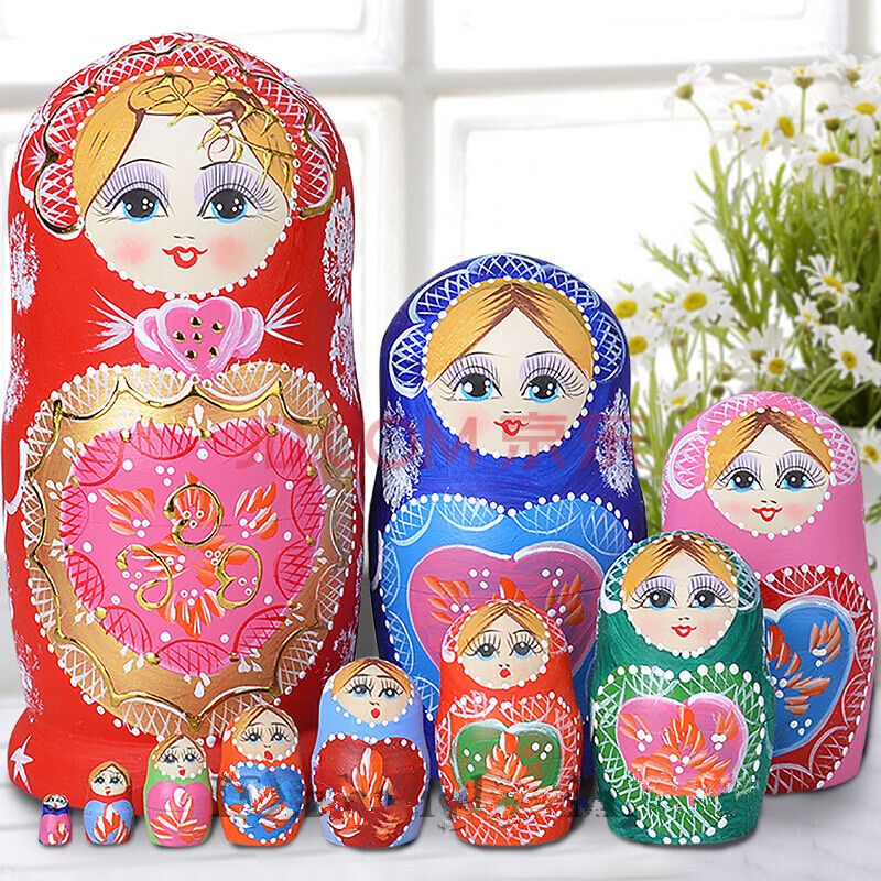 套娃 椴木 手绘俄罗斯套娃10层