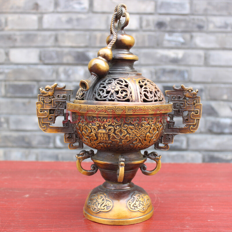 真全铜器纯铜香炉黄铜香炉葫芦香炉铜香炉工艺品摆件仿古色葫芦香炉