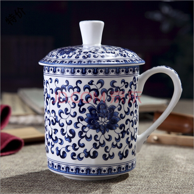 贝曼拉特景德镇陶瓷器青花瓷茶杯水杯带盖大茶杯个人杯办公会议杯子