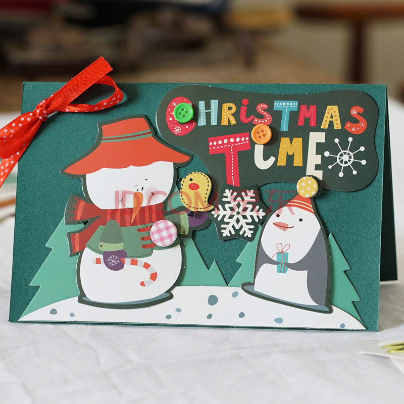 贺卡小卡片diy材料包创意祝福感谢卡立体生日贺卡定制 横版-漂亮雪人