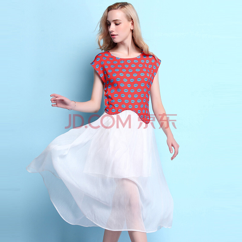 朵以天使秋季新款女装圆领插肩袖嘴唇图案甜美连衣裙xinxymz901802dy