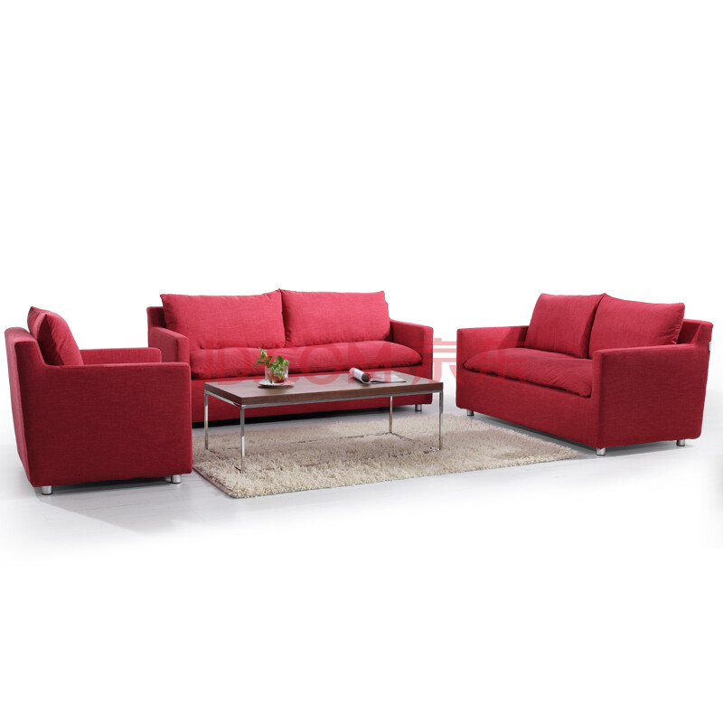 沙发 羽绒乳胶单双人休闲沙发椅 现代简约办公沙发组合三人位 紫红色