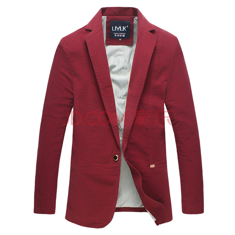 2015秋冬新款男装新款韩版一粒扣西装水洗男士修身款休闲西服 酒红色