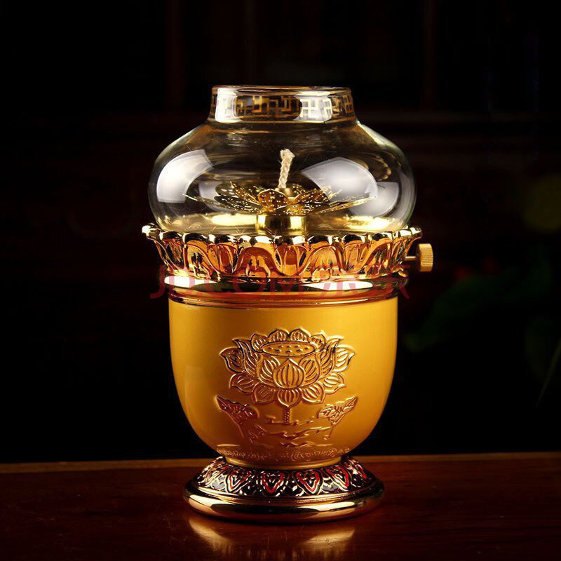 圆通铜酥油灯佛灯莲花灯供佛灯台湾纯铜鎏金长明灯财神供灯寺庙佛堂